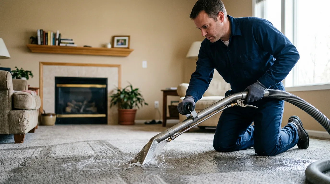 Water damage restoration technician working near Fletcher, MO